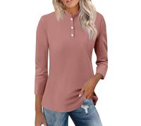 Womens Long Sleeve Tops Women's Stand Collar 3/4 Sleeve Tops Casual Shirts Basic Summer Tees Blouse Fall Winter Spring Trendy Casual Shirts Womens Long for Women Rose Gold