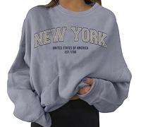Womens Long Sleeve Tunic Sweatshirt New York Letter Printed Crew Neck Casual Sweatshirts Loose Top Women's Pullover Sweatshirts Casual Jumper Tops Fit Teenage Girls Ladies 2023 My Orders Placed