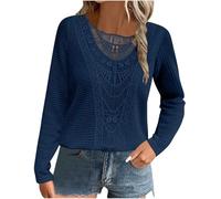 Women's Long Sleeve Tunic Top UK Clearance - Elegant Dressy Waffle T-Shirt Plain Loose Casual Sweatshirt Crewneck Pullover Lace Blouse for Ladies Work Office