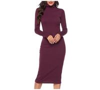 Women's Long Sleeve Turtleneck Knitted Coasts Long Sleeve Shirt Bags Floral Summer Long Dresses, red, XXL