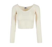 Urban Classics Ladies Short Rib Wide V-Neck Long Sleeve Fashion Women T-Shirt in Slim Fit Sizes XS-5XL, Whitesand., XS