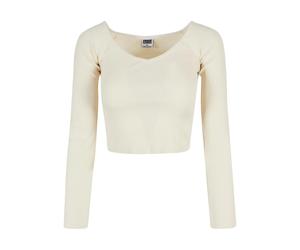 Women's long sleeve v-neck short rib t-shirt Urban Classics Blanc XS