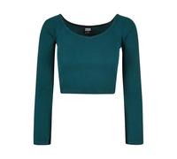 Women's long sleeve v-neck short rib t-shirt Urban Classics Bleu XL