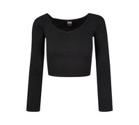 Women's long sleeve v-neck short rib t-shirt Urban Classics Noir XL