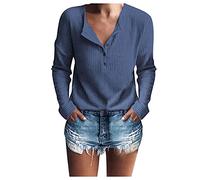 Women's Long Sleeve V-Neck Top Large Size Chic and Elegant Tunic Slim Fit Casual Pullover with Button Down Solid Colour Basic Top for Everyday Wear