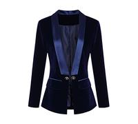 Women's Long Sleeve Velvet Blazer Jacket Outer Wear Navy Blue