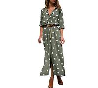 Women's Long Sleeve Work Shirt Dresses Solid Colour Lapel Neck Long Dress with Belts Button Down Maxi Split Dress Loose Casual Elegant Formal Dresses UK Sale
