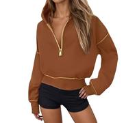 Women's Long Sleeve Workou Gothic Hoodies Crop Zip Up Fashion Ladies Pullover Tops for Teens Winter with Hood Essential Pullover Hoodies Sweaters Fall Aesthetic Sweatshirts Loose Fit Brown