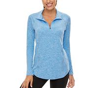 Womens Long Sleeve Workout Tops, Womens Sports Tops Ladies Running Tops Womens Casual Golf Polo Shirts Womens Zip Up Tops Moisture Wicking Blue