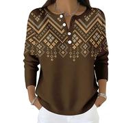 Women's Long Sleeved Henry Print Sweater - Soft and Loose Button Up Round Neck Knitted Pullover Sweater (UK, Alpha, S, Regular, Regular, Colorful6)