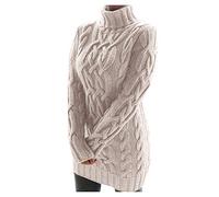 Women's Long-Sleeved Jumper Winter Chunky Pullover Knitwear Warm Soft Cowl Neck Jumpers Solid Turtleneck Crochet Sweatshirt Knit Sweater Khaki S