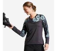 Women's Long-sleeved Mountain Biking Jersey Expl 500 - Black/green