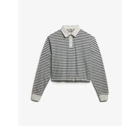 Superdry Athletic Essential Cropped Stripe Rugby Long Sleeve Polo White M Woman