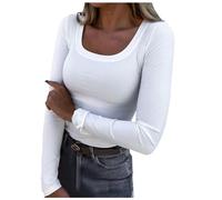 Women's Long-Sleeved Shirt Elegant Crop Tops Women's Y2K Top Stretch Slim Fit T-Shirt Long Sleeve Scoop Neck Shirts Athletic Skims Clean Girl Clothes Plain Classic Streetwear Casual