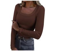 Women's Long-Sleeved Shirt Elegant Crop Tops Women's Y2K Top Stretch Slim Fit T-Shirt Long Sleeve Scoop Neck Shirts Athletic Skims Clean Girl Clothes Plain Classic Streetwear Casual