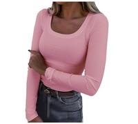 Women's Long-Sleeved Shirt Elegant Crop Tops Women's Y2K Top Stretch Slim Fit T-Shirt Long Sleeve Scoop Neck Shirts Athletic Skims Clean Girl Clothes Plain Classic Streetwear Casual