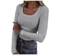 Women's Long-Sleeved Shirt Elegant Crop Tops Women's Y2K Top Stretch Slim Fit T-Shirt Long Sleeve Scoop Neck Shirts Athletic Skims Clean Girl Clothes Plain Classic Streetwear Casual