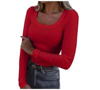 Women's Long-Sleeved Shirt Elegant Crop Tops Women's Y2K Top Stretch Slim Fit T-Shirt Long Sleeve Scoop Neck Shirts Athletic Skims Clean Girl Clothes Plain Classic Streetwear Casual