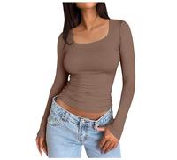 Women's Long-Sleeved Shirt White Crop Tops Women's Long Sleeve Sports Tops Crop Tight T-Shirt Long Sleeve Scoop Neck Top Skims Athletic Base Shirt Classic Plain Streetwear Casual