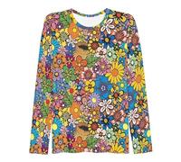 Women's Long-Sleeved Shirt with Colourful Retro Floral Pattern - Top in the Style of the 60s and 70s Colourful Flower Power Shirt with All-Over Print, style_w01 yellow, XXL