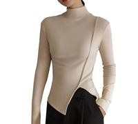 Women's Long-Sleeved Sports Crop Tops Women's Black Long Sleeve Top Tight Stretch T Shirt Stand-Up Collar Long Sleeve Shirt Sexy Skims Stockholm Style Clothes Classic Solid Streetwear Casual