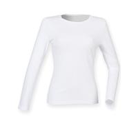 Women's Long Sleeved Stretch Plain T-Shirt Long Line Fit, Shaped Side Seams