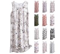 Womens Long Sleeveless Nightdress Womens Floral Night Dress Lightweight Printed Sleepwear V Neck Soft Nightie Sleeveless House Dress Below-The-Knee Ladies Nighties Elegant Flower Printed Nighties