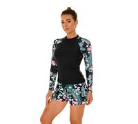 Women's Long Sleeves Rash Guard Athletic Swim Aztec Tankini Sets Swimsuit, Black Gl235, XL