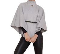 Womens Long Sleeves Turtle Neck Cape Coat Ladies Front Button Belted Cape Coat Solid Colors Casual Winter Wear Warm Christmas Party Jumper Top UK Size 8-14