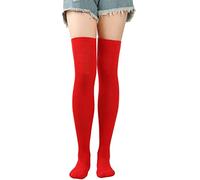 Womens Long Socks Pure Color Socks Thigh High Socks Over The Knee Socks Festival Christmas Socks for Women Funny (Red, One Size)