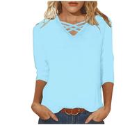 Womens Long Sweatshirt 3/4 Length Sleeve Womens Tops Summer V Neck Blouses Trendy Stripe Gradient Shirts Dressy Casual Loose Tees Petite Sweatshirts Women UK Deals Daily Essentials Soft Sequin
