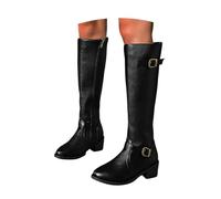 Women's Long Tall Boot Faux Suede Slouch Boots Low Heel Pointed Toe Riding Casual Walking Retro Style Western Embroidered Cowgirl Black