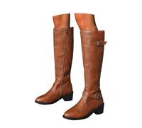 Women's Long Tall Boot Faux Suede Slouch Boots Low Heel Pointed Toe Riding Casual Walking Retro Style Western Embroidered Cowgirl Yellow