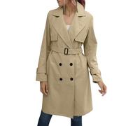 Women's Long Trench Coat Double Breasted Notch Lapel Windproof Overcoat with Belt Slim Fit Dress Jacket Outerwear, Khaki-2, L