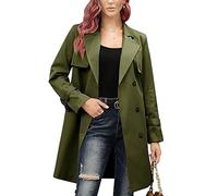 Women's Long Trench Coat Double Breasted Notch Lapel Windproof Overcoat with Belt Slim Fit Dress Jacket Outerwear, Dark Green-2, L