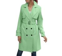 Women's Long Trench Coat Double Breasted Notch Lapel Windproof Overcoat with Belt Slim Fit Dress Jacket Outerwear, Green-2, L
