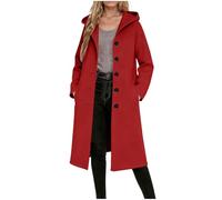 Women's Long Trench Coat with Hood Single-Breasted Warm Wool Coats Casual Longline Winter Jackets with Pockets Ladies Elegant Classic Long Sleeve Overcoat