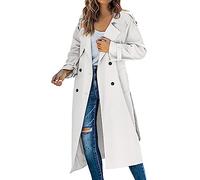 Women's Long Trench Coats Open Front Casual Pockted Windproof Transitional Overcoat Lapel Lightweight Plus Long Sleeve Jacket White M