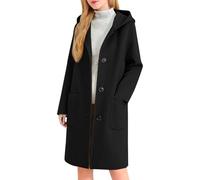 Womens Long Trench Coats Single-Breasted Wool Coat with Hood Ladies Thermal Longline Winter Jackets Outdootr Warm Overcoat Elegant Pea Coats with Pockets