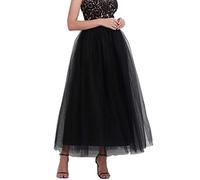 Women's Long Tulle Maxi Skirt - High Waist, Pleated, 4 Layers Tutu - Princess Wedding Party Evening Skirt (One Size, Black)
