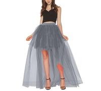 Women's Long Tulle Skirts for Weddings and Events Women's Solid Color Swallowtail Irregular Mesh Short Front and Long Back Tutu Skirt Adult Halloween Costumes Woman (Grey, One Size)