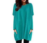 Women's Long Tunic Large Size - Women's Long Sleeve Round Neck Sports Top with Pockets Loose Solid Colour Top Casual Basic Pullover Chic and Elegant for Everyday Wear