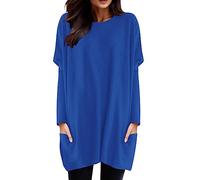 Women's Long Tunic Large Size - Women's Long Sleeve Round Neck Sports Top with Pockets Loose Solid Colour Top Casual Basic Pullover Chic and Elegant for Everyday Wear