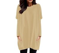 Women's Long Tunic Large Size - Women's Long Sleeve Round Neck Sports Top with Pockets Loose Solid Colour Top Casual Basic Pullover Chic and Elegant for Everyday Wear