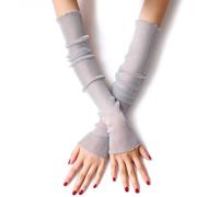 Women's Long Ultra-thin Lace Arm Sleeves Cooling Mesh Tulle Sunscreen Fingerless Arm Sleeves Breathable Leg Covers for Outdoor (Light Grey)