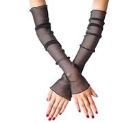 Women's Long Ultra-thin Lace Arm Sleeves Cooling Mesh Tulle Sunscreen Fingerless Arm Sleeves Breathable Leg Covers for Outdoor (Black)