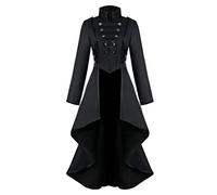 Women's Long Victorian Coat Uniform Gothic Tailcoat Ladies Steampunk Vintage Irregular Dress Coats Goth Jacket Swallowtail Trench Overcoat Formal Retro Medieval Halloween Costume
