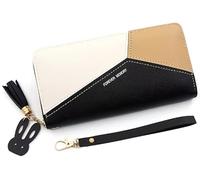 Women's Long Wallet with Tassel and Bunny Charm, Color Block Design, Zip Around Clutch, Multiple Card Slots, Coin Pocket, 19.5cm x 10cm x 2.5cm