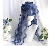 Women's Long Water Wave Curly Wigs Cute Lolita Harajuku Cosplay Wig with Bangs Full Headband Natural Fluffy Curls for Halloween Party