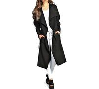 Women's Long Waterfall Italian Duster Coat - Luxurious Belted Trench Jacket, Premium Italian Fabric, Casual & Stylish Outerwear (UK, Numeric, 12, 14, Regular, Regular, Standard, Black)